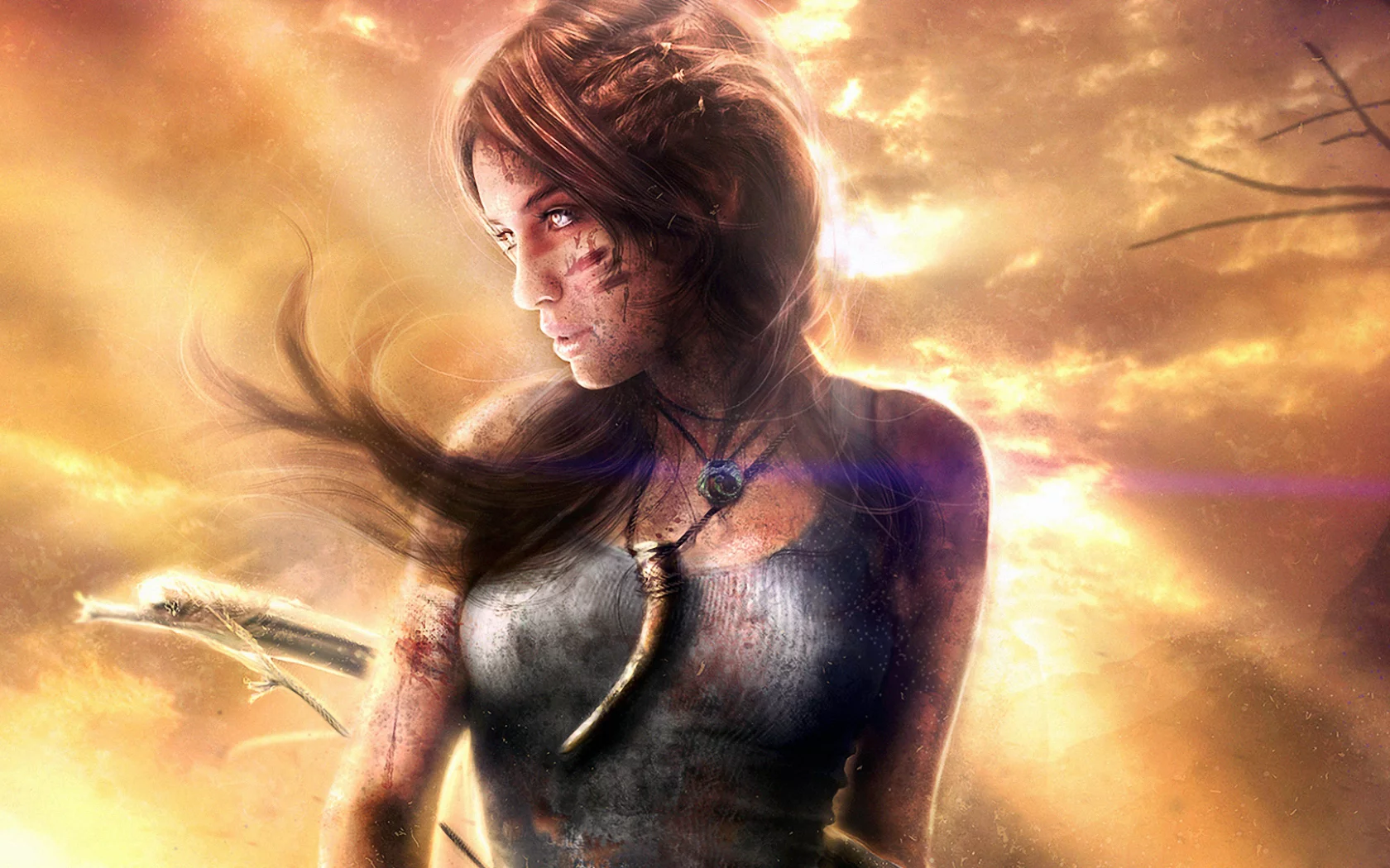 девушка, клык, lara croft, tomb raider, ветер, Арт