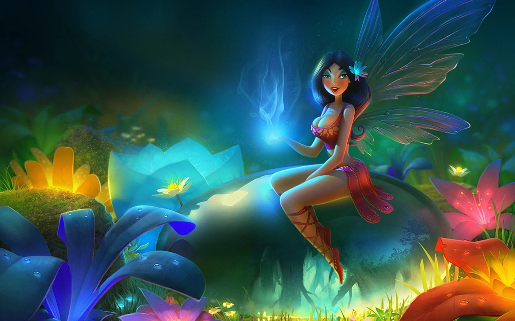 иллюстрация, sunny drops, девушка, магия, капля, цветы, Арт