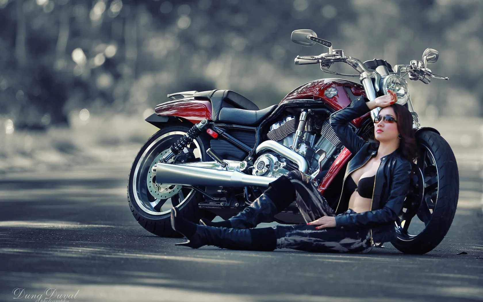 азиатка, девушка, Harley-davidson