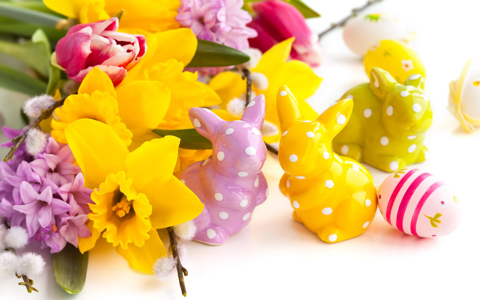 Easter, яйца, пасхальные, кролики, пасха, статуэтки, цветы