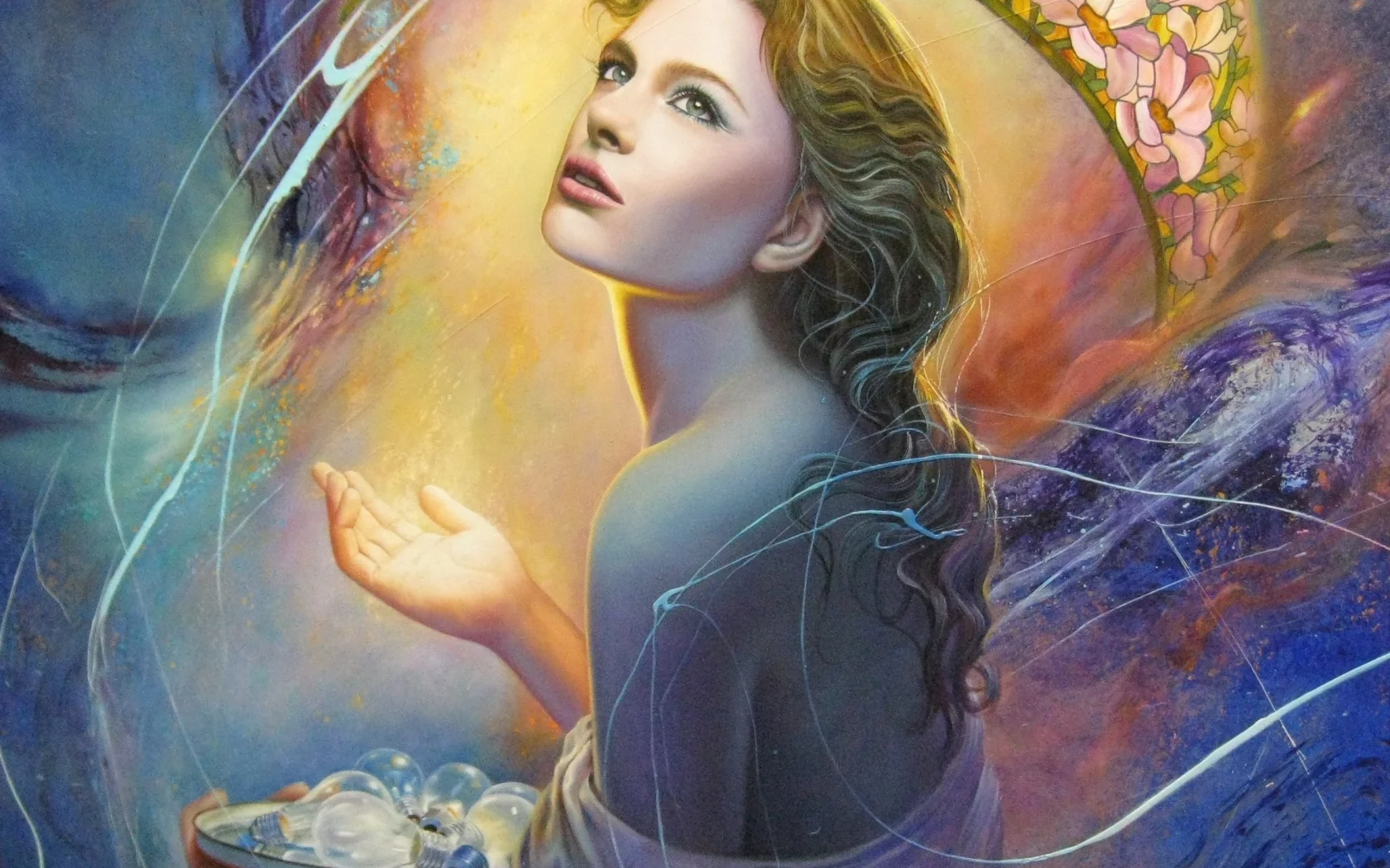 живопись, Christiane vleugels, арт, лицо, волосы, взгляд, девушка