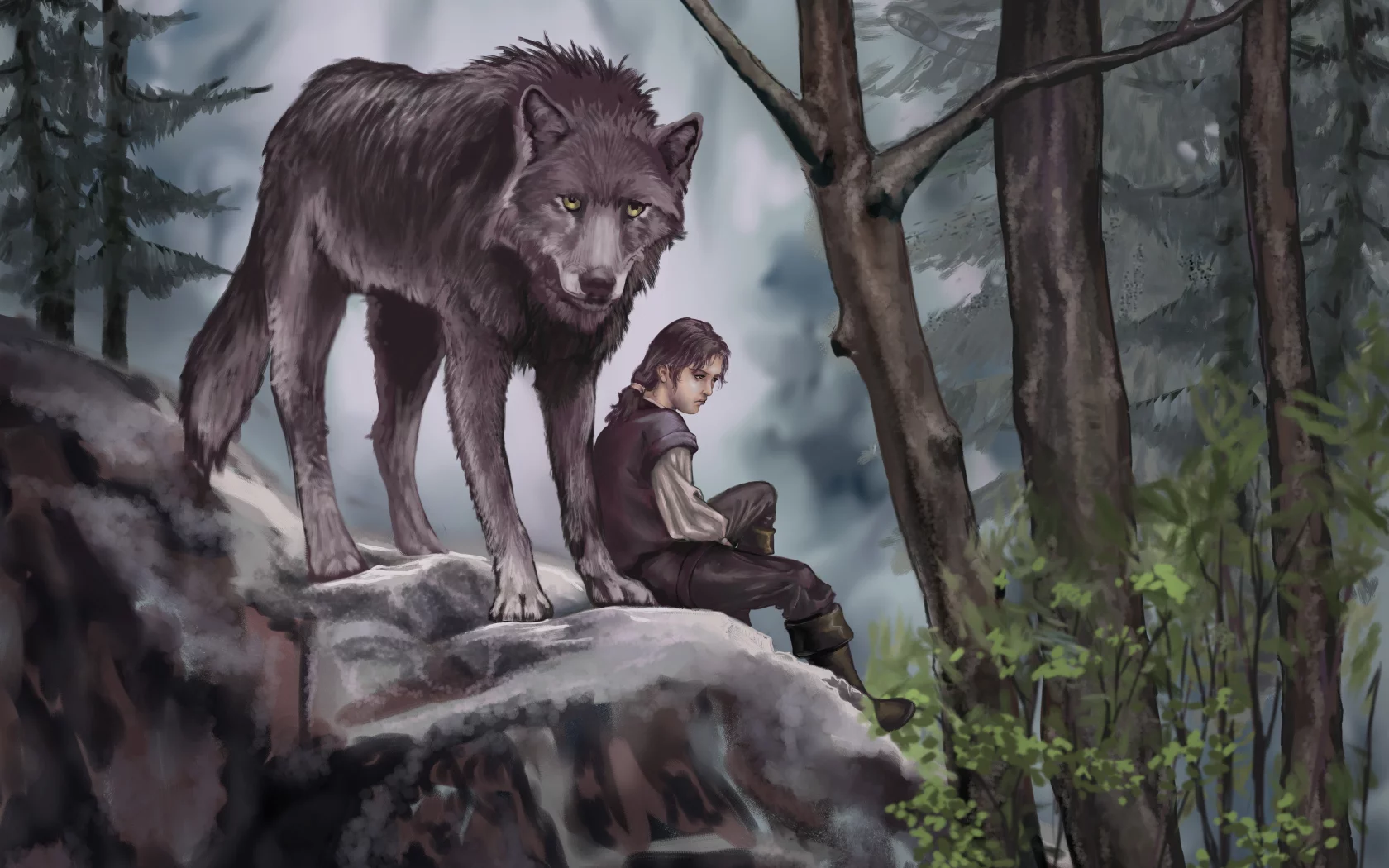 арт, Game of thrones, живопись, nymeria, волк, хищник, arya stark