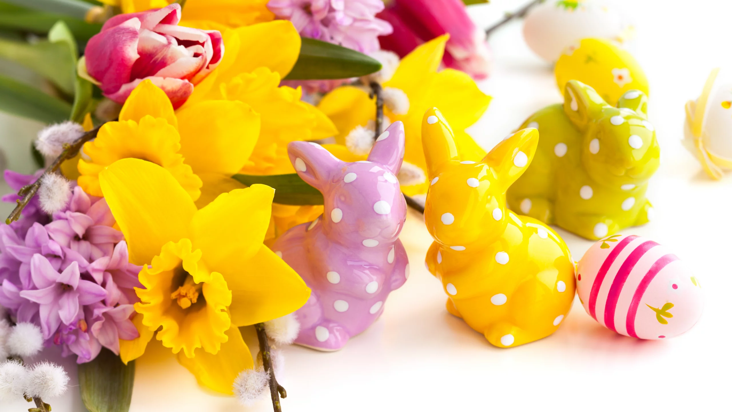 Easter, яйца, пасхальные, кролики, пасха, статуэтки, цветы