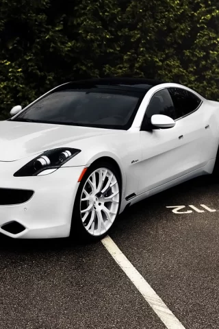 белый, автомобиль, Fisker karma, парковка, суперкар, фискер