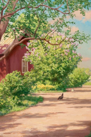 дача, деревня, дом, лето, пейзаж, johan krouthen, Картина