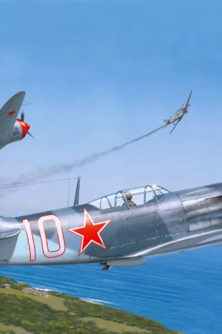 арт, война, советские, ла-7, небо, самолёты