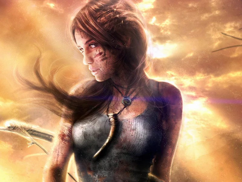  девушка, клык, lara croft, tomb raider, ветер, Арт