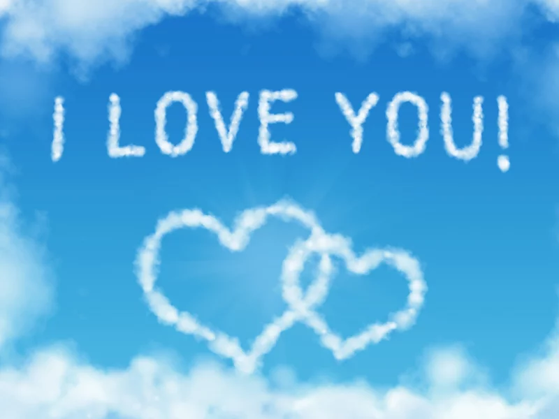 I love you, небо, облака, сердца