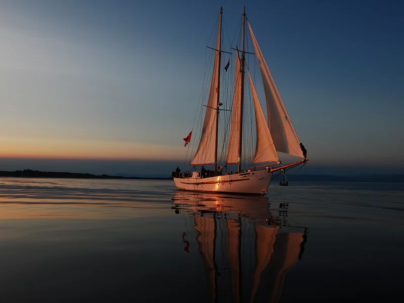 закат, яхта, море, пейзаж