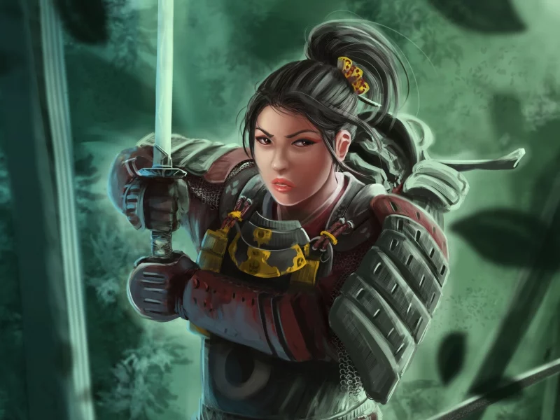 девушка, Арт, samurai , самурай, броня, катана
