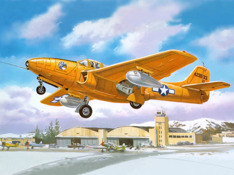 реактивный, p-59a-b, истребитель, первый, на, самолет, Арт