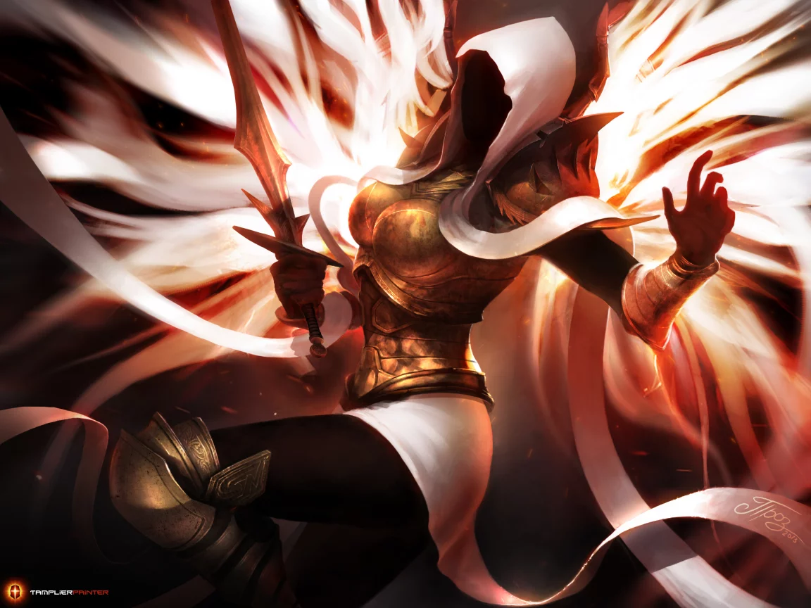 lll, fan art, tamplierpainter, 3, арт, auriel, diablo, меч, девушка, крылья