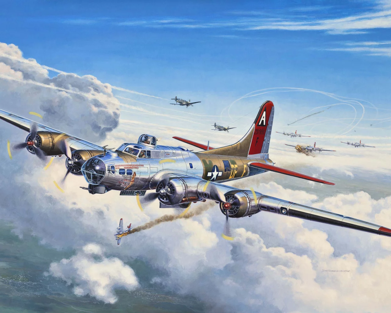 flying fortress, арт, самолет, летающая, боинг, b-17, крепость