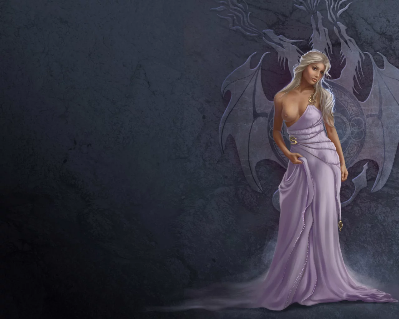 платье, грудь, daenerys targaryen, девушка, фон, game of thrones, арт