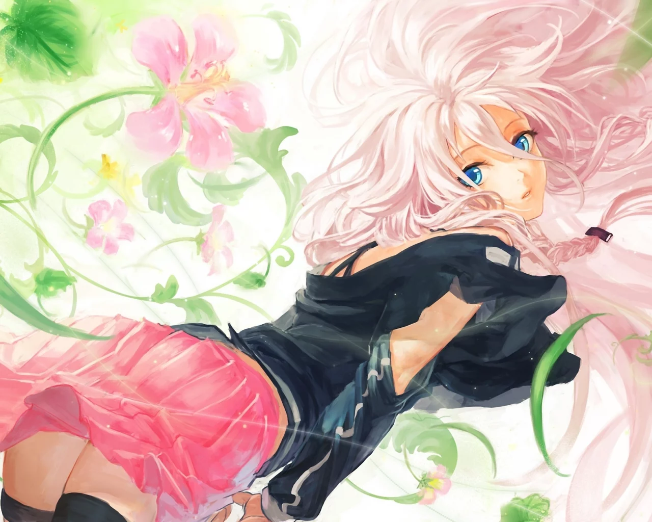 волосы, vocaloid, цветы, ia, рисунок, девушка