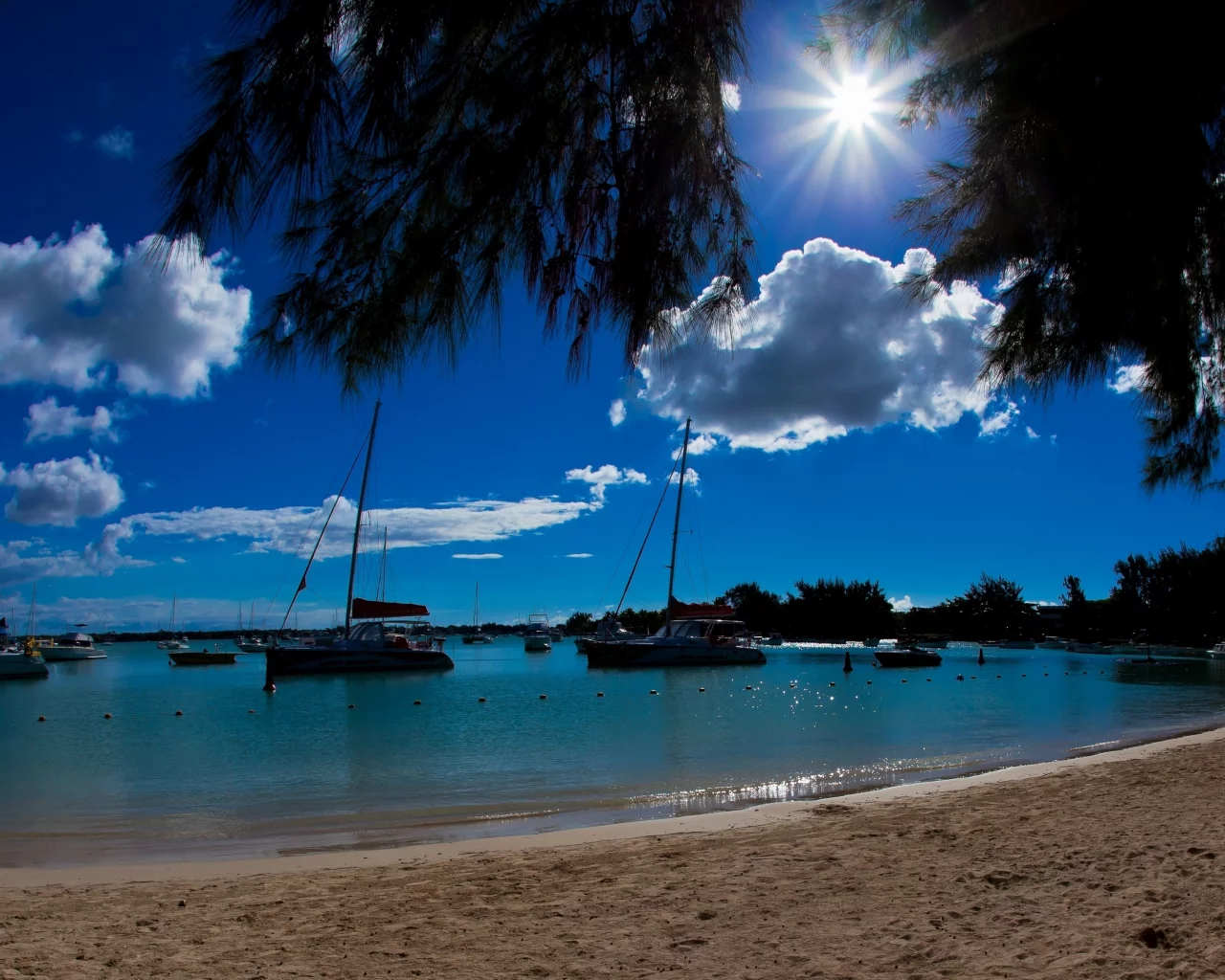 лагуна, лодки, океан, яхты, mauritius, катера, маврикий, пляж