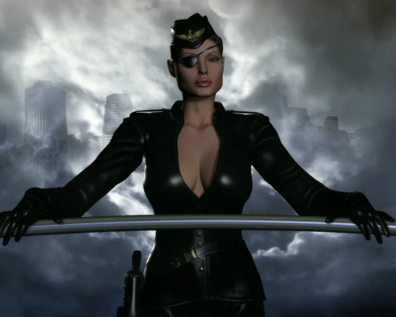девушка, sky captain and the world of tomorrow, арт, angelina jolie, повязка