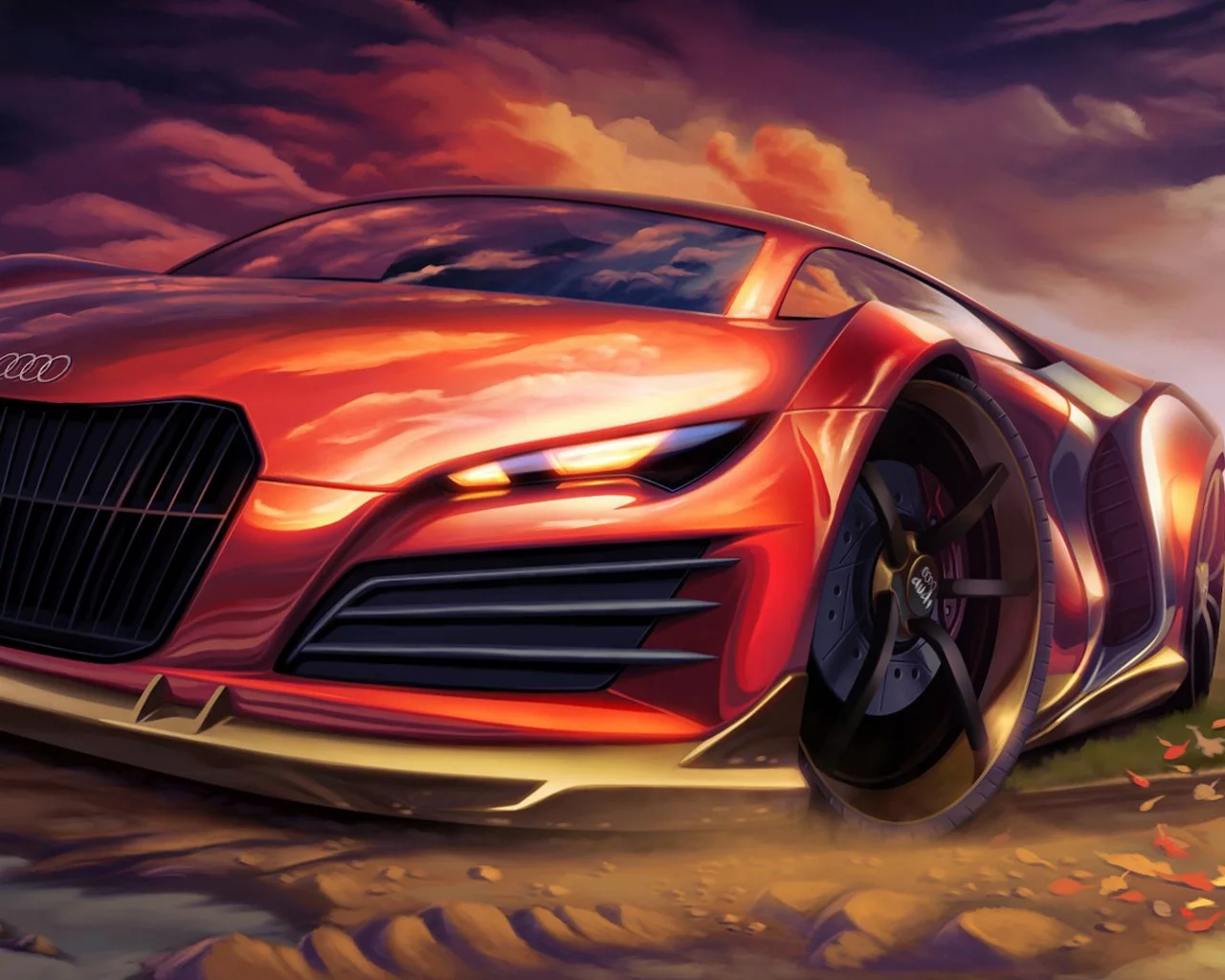 audi, суперкар, автомобиль, арт, спортивный, красный