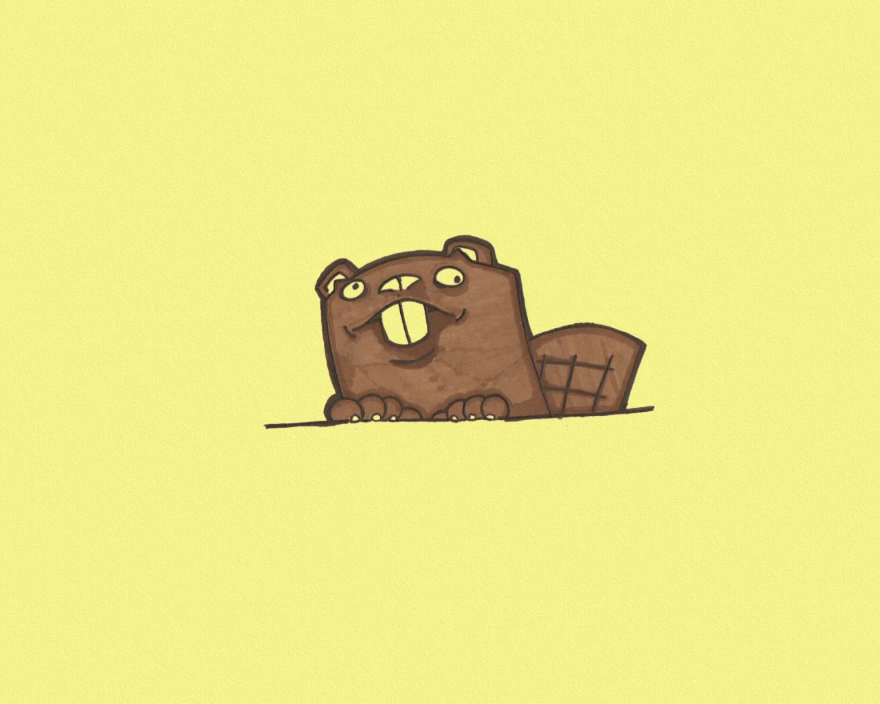 желтый фон, beaver, выглядывает, хвост, животное, бобер