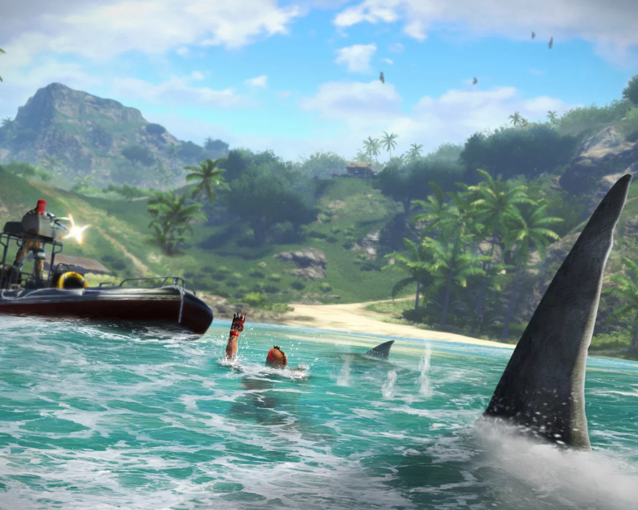shooter, нож, море, far cry 3, кровь, горы