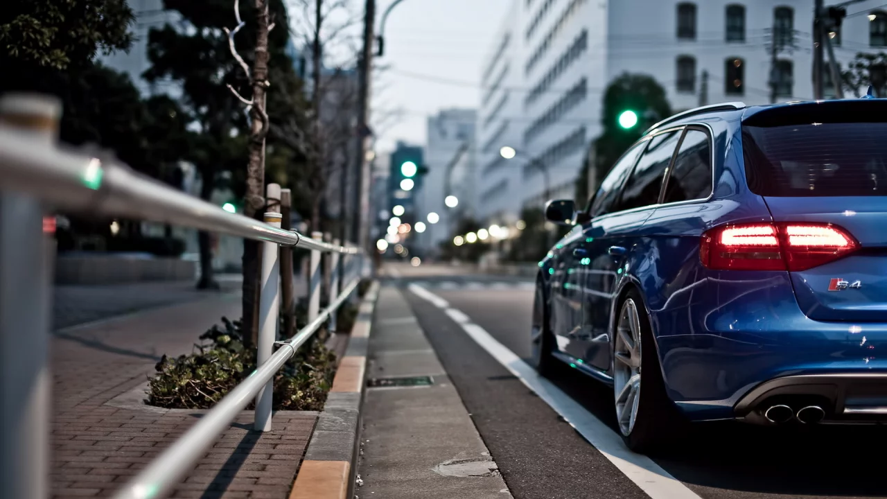 синий, улица, s4, размытость, универсал, боке, audi, город