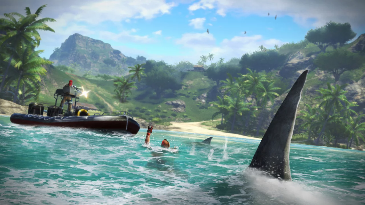 shooter, нож, море, far cry 3, кровь, горы