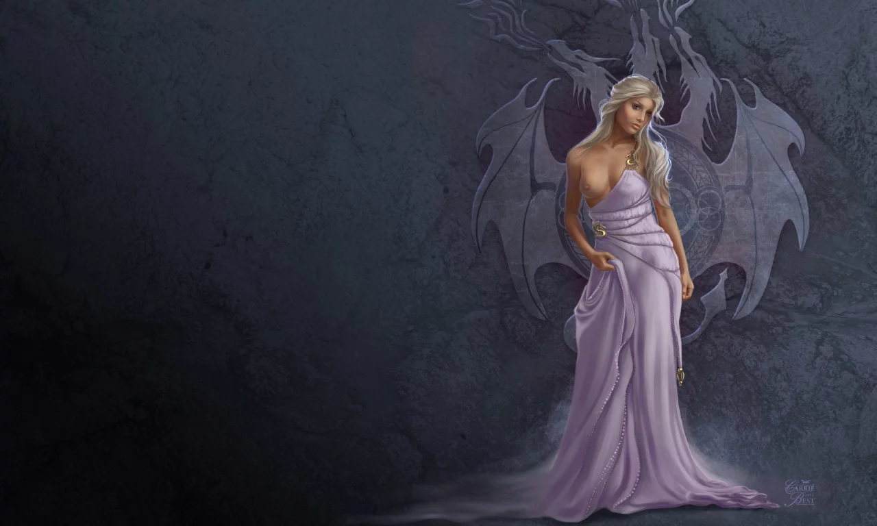 платье, грудь, daenerys targaryen, девушка, фон, game of thrones, арт