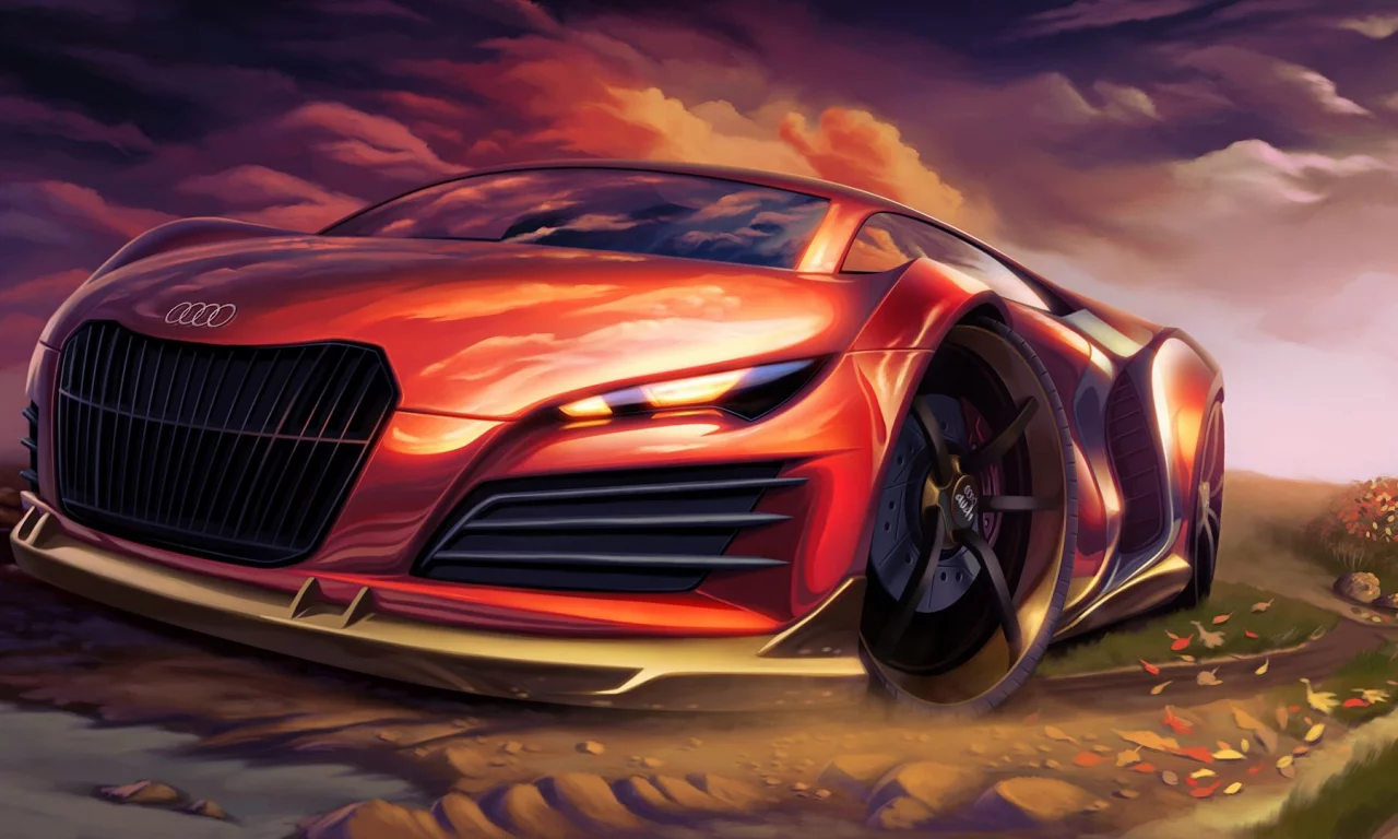 audi, суперкар, автомобиль, арт, спортивный, красный