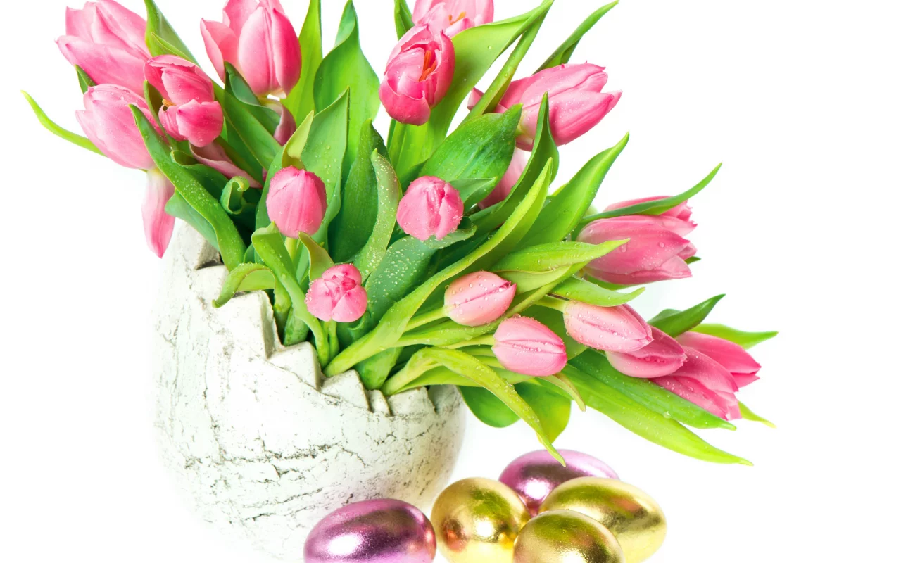 тюльпаны, пасха, яйца, ваза, easter