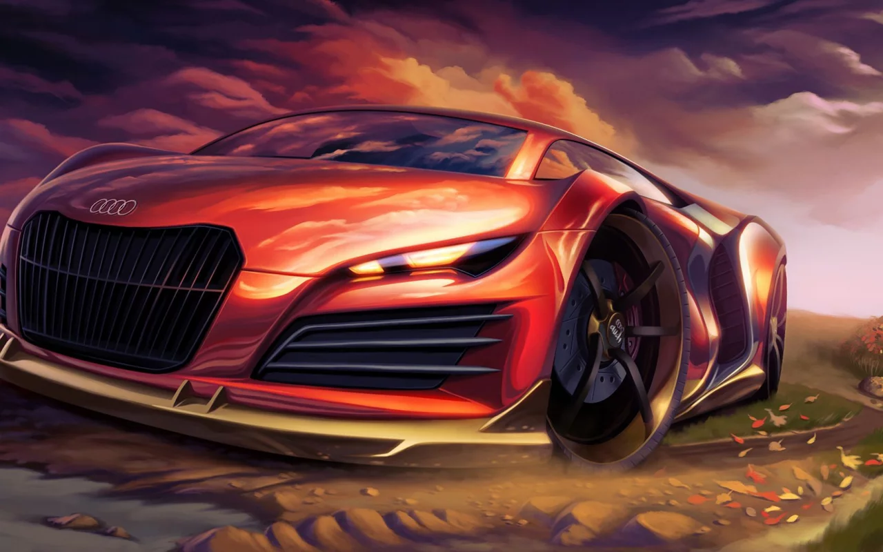 audi, суперкар, автомобиль, арт, спортивный, красный