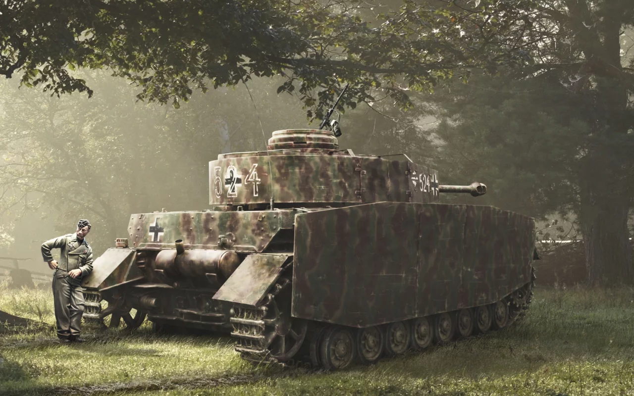 солдат, лес, танк, рисованное фото, pz-iv, вермахт