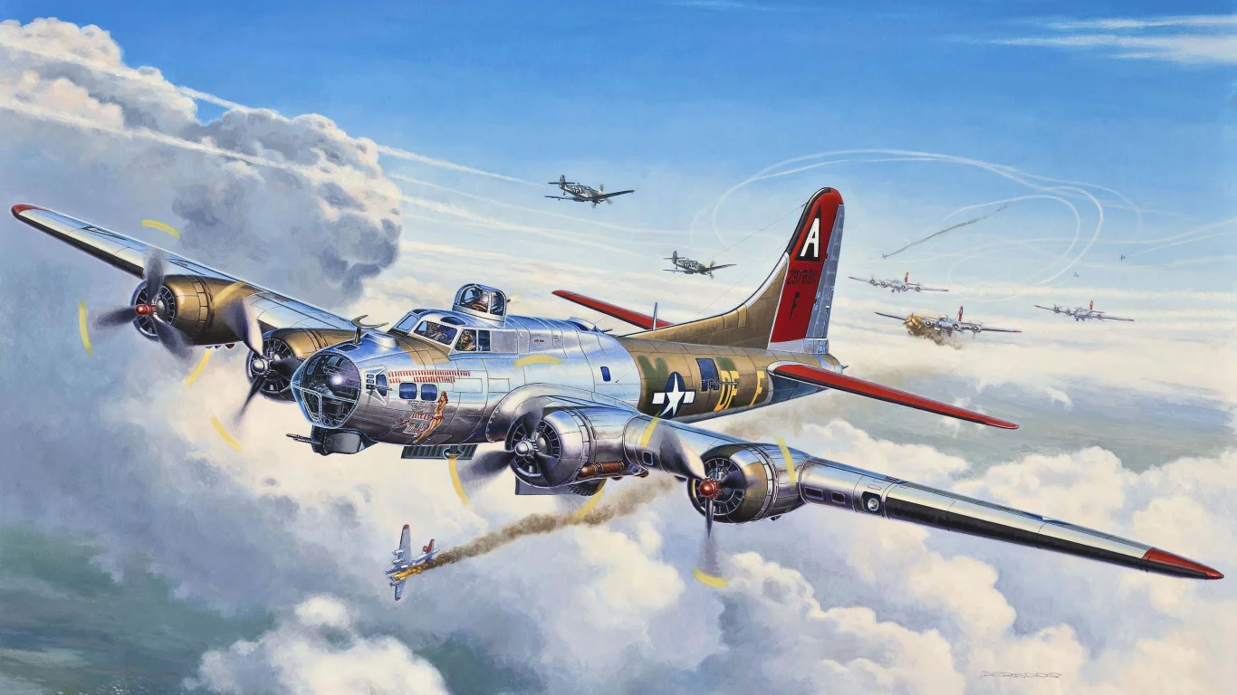 flying fortress, арт, самолет, летающая, боинг, b-17, крепость