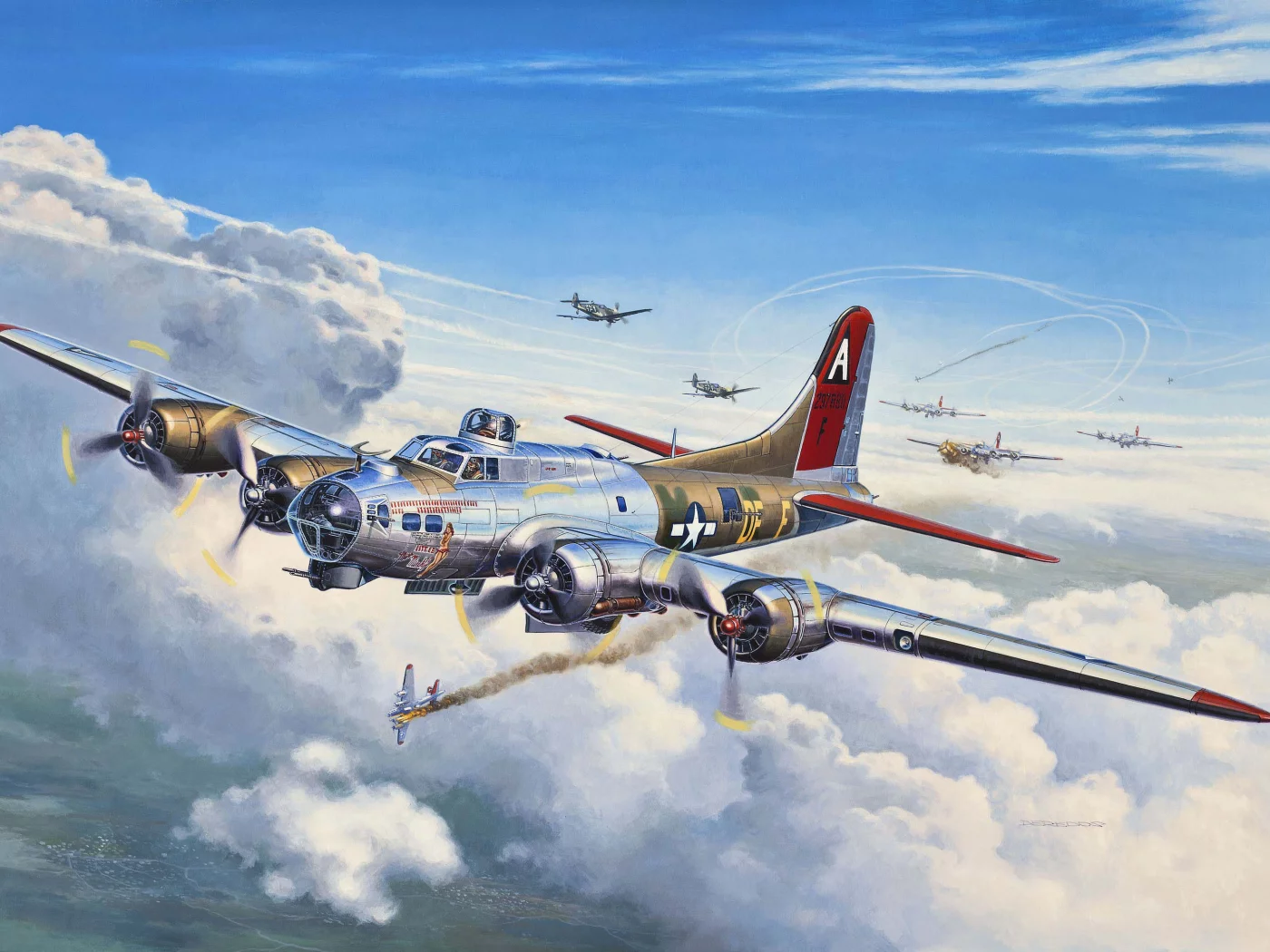 flying fortress, арт, самолет, летающая, боинг, b-17, крепость