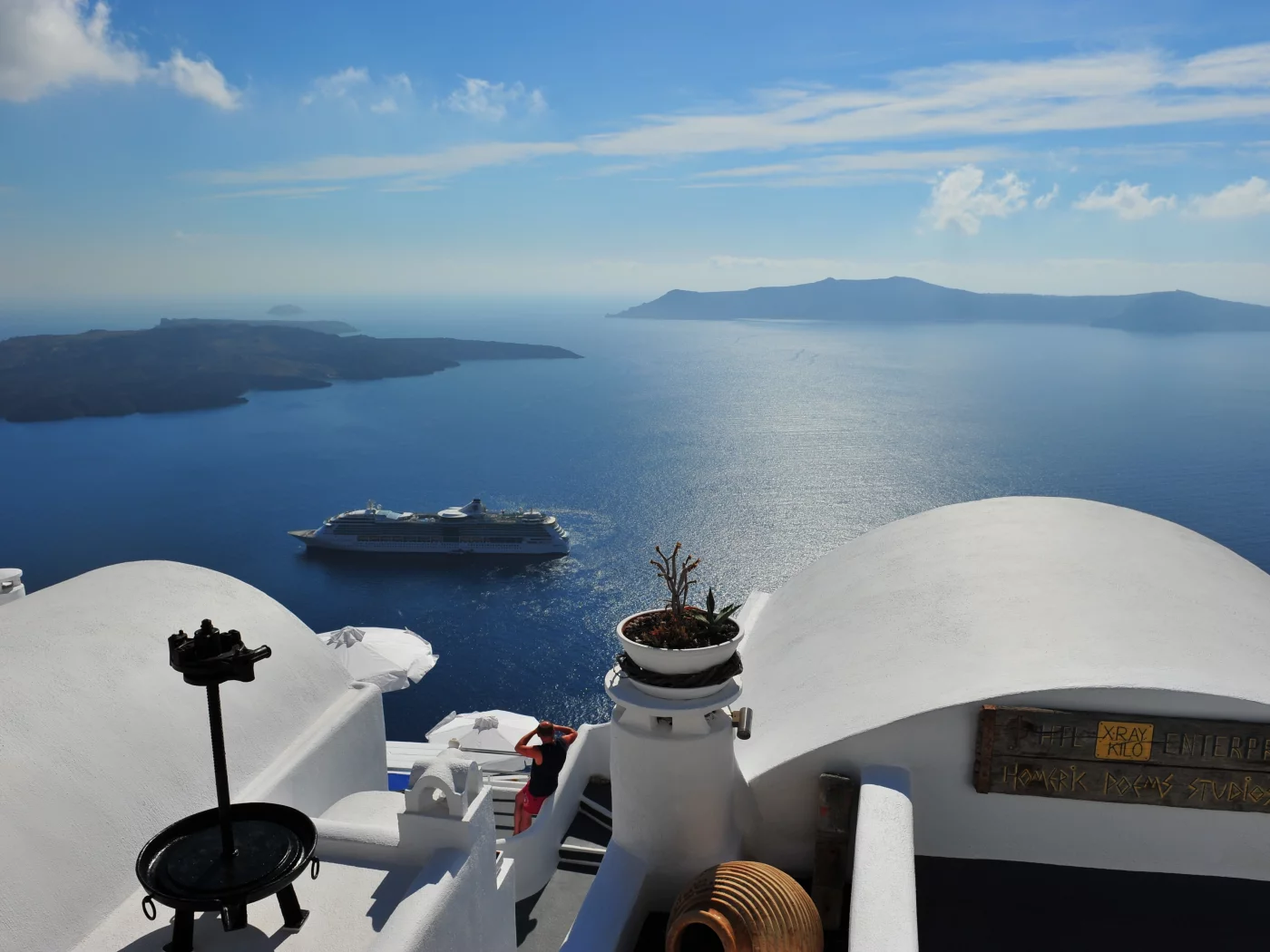 море, santorini, вид, пейзаж, греция, лайнер