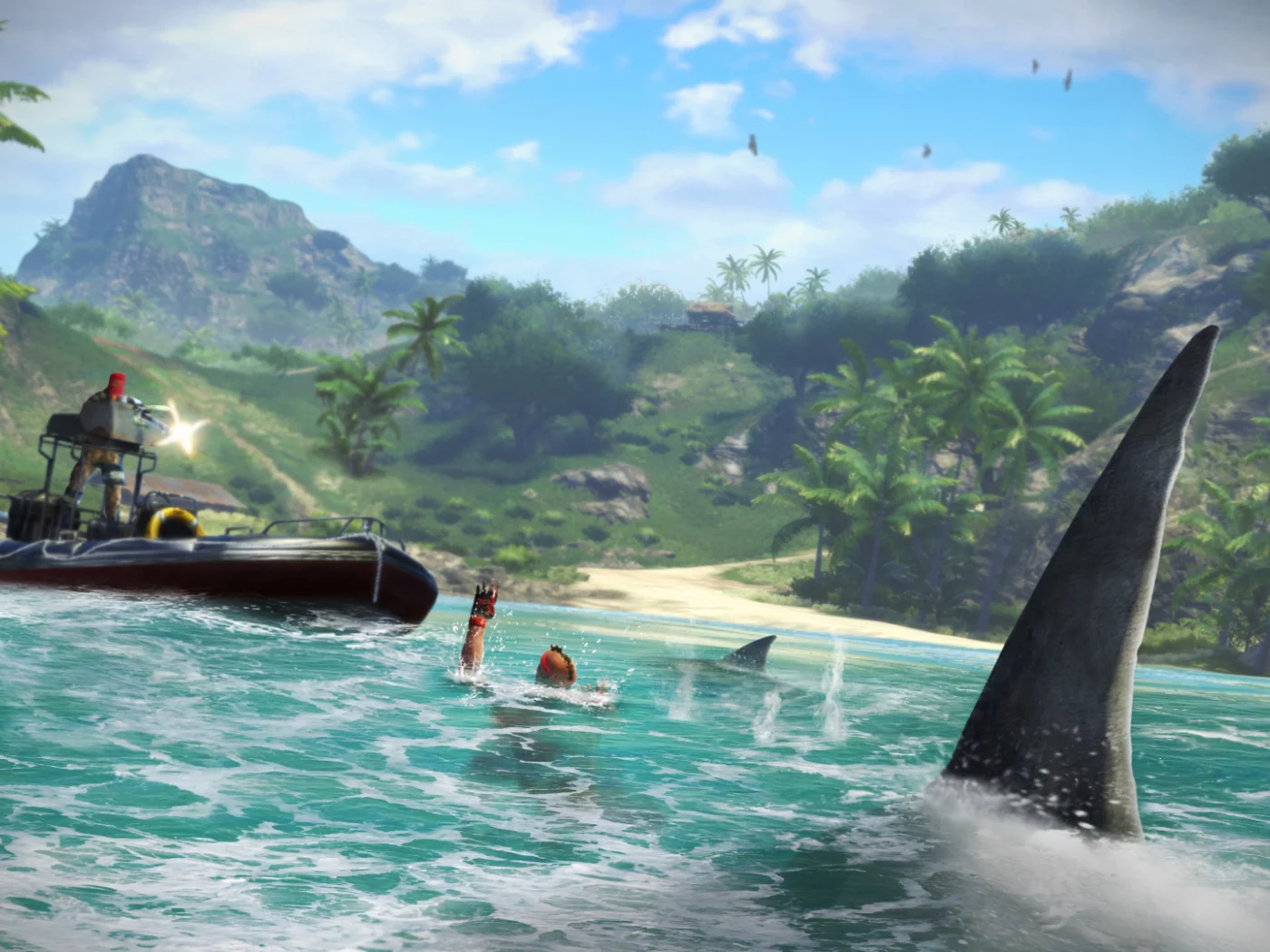 shooter, нож, море, far cry 3, кровь, горы