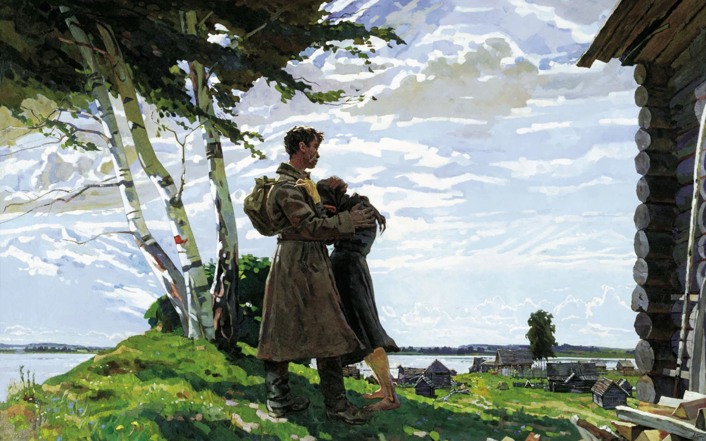 солдат, берёзка, рисунок, встреча, настроение