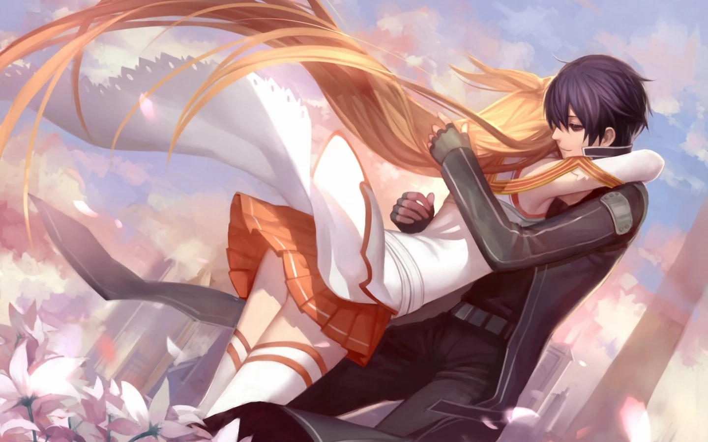 kirito, парень, девушка, yuuki asuna, asukaziye , арт, sword art online