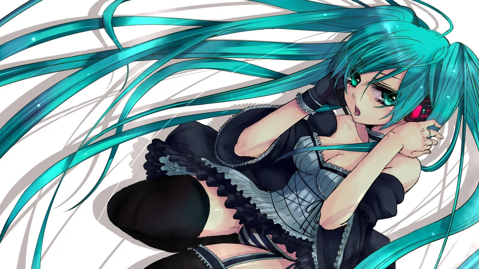 вокалоид, hatsune miku, волосы, микрофон, девушка, арт, vocaloid