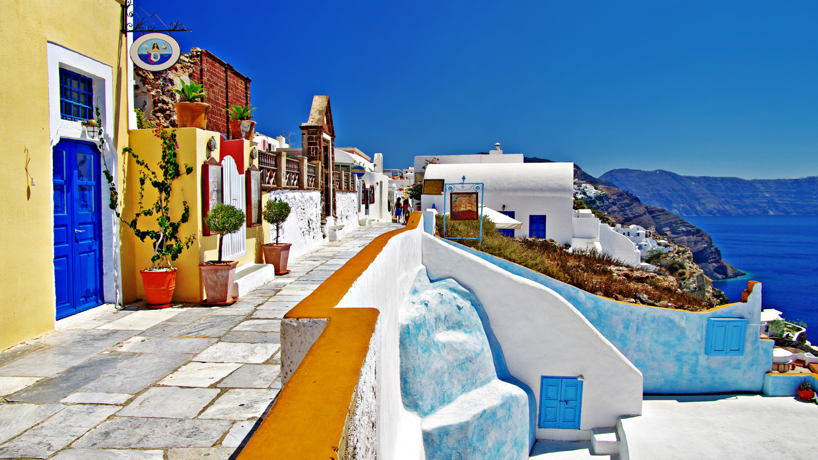 Картинка на рабочий стол greece, природа, santorini, пейзаж, море, дома  1600 x 900