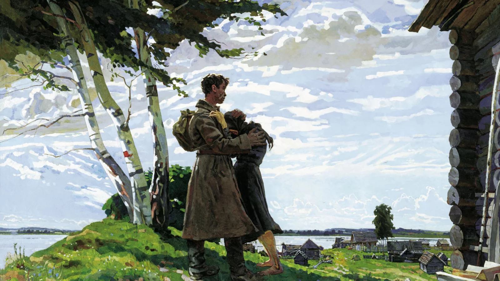 солдат, берёзка, рисунок, встреча, настроение