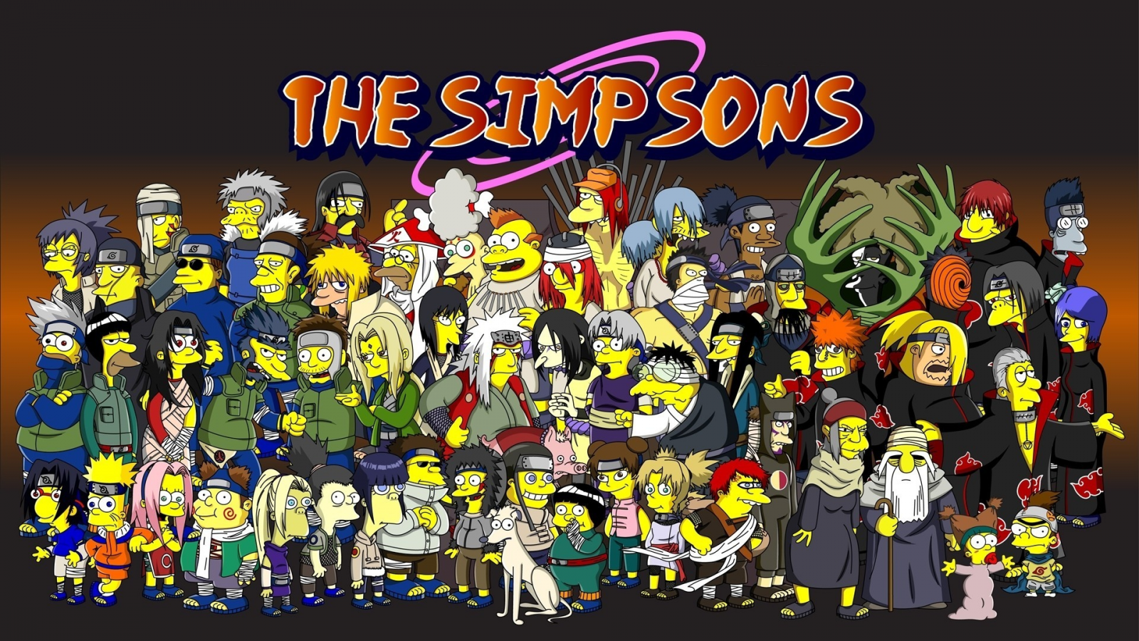 Картинка на рабочий стол parody, anime, the simpsons, wallpaper, akatsuki,  crossover, cartoon, naruto, disguise 1600 x 900