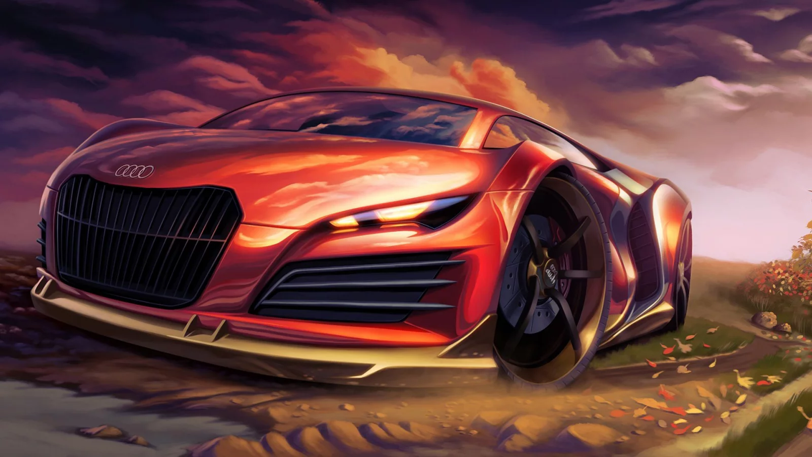 audi, суперкар, автомобиль, арт, спортивный, красный