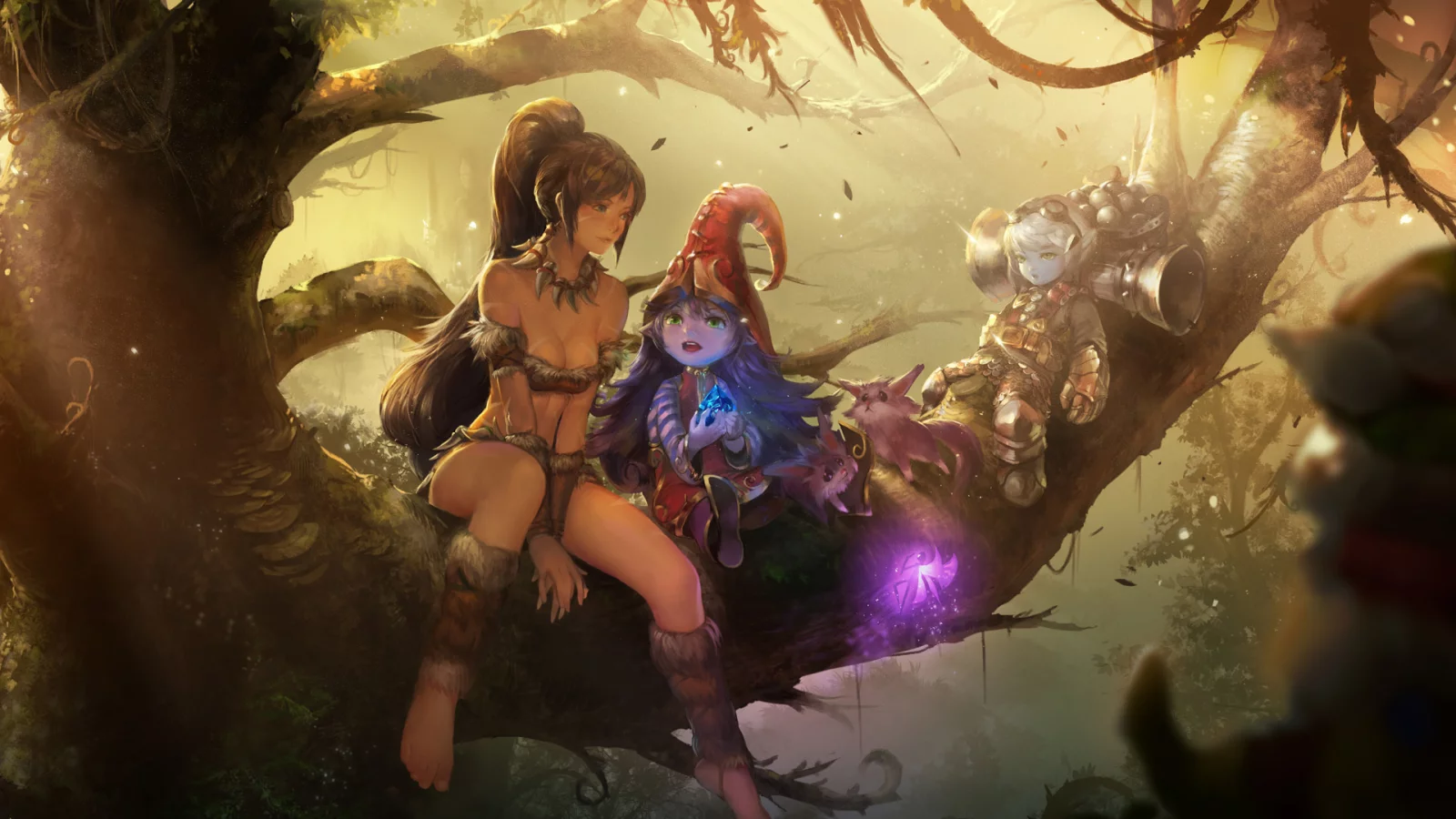 instant-ip, девушка, nidalee, арт, league of legends, дерево, lulu, ветки