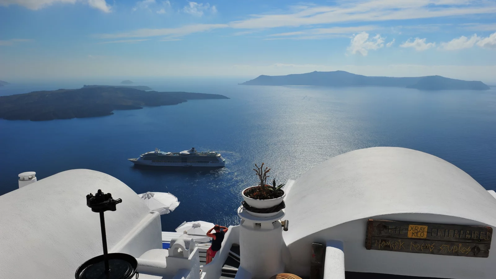 море, santorini, вид, пейзаж, греция, лайнер