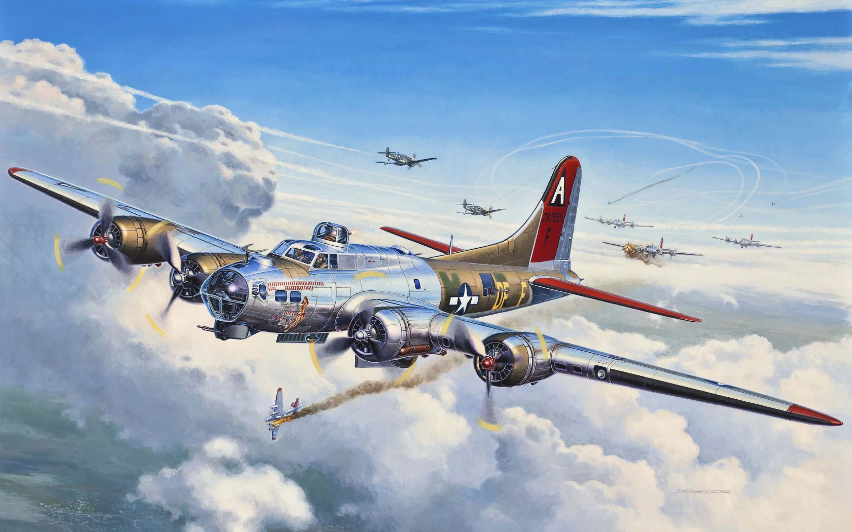 flying fortress, арт, самолет, летающая, боинг, b-17, крепость