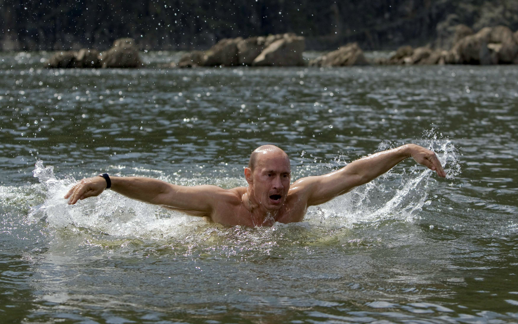 Толстяк прыгает в воду