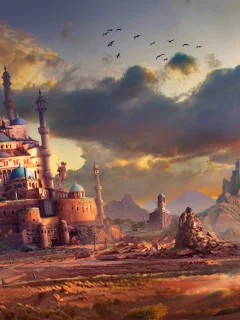 статуя, кактусы, арт, pursue, руины, feng liu, город, песок