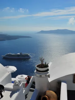 море, santorini, вид, пейзаж, греция, лайнер
