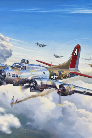 flying fortress, арт, самолет, летающая, боинг, b-17, крепость