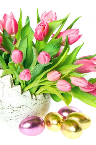 тюльпаны, пасха, яйца, ваза, easter